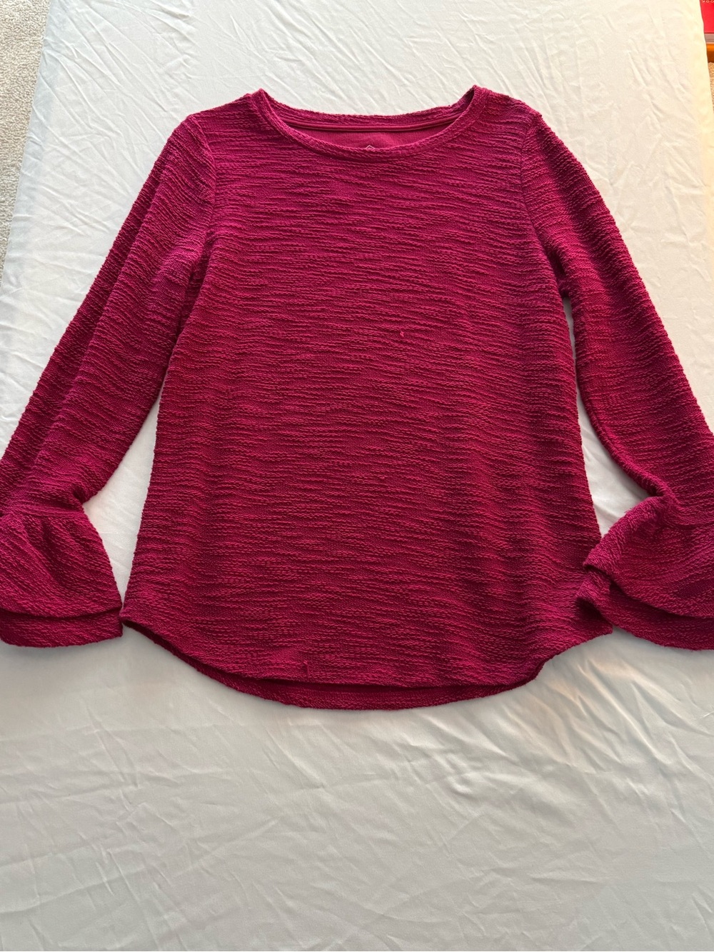 St. John's Bay Raspberry Textured Bell-Sleeve Long Sleeve Top
